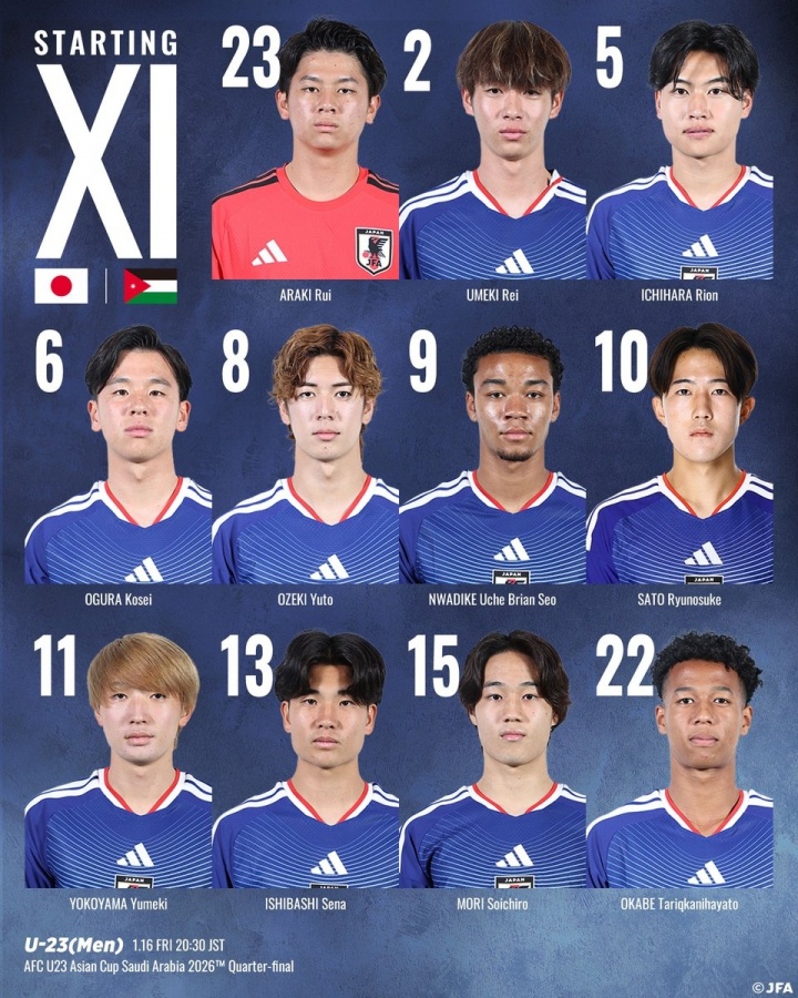 开云电竞手机版-U23亚洲杯淘汰赛日本vs约旦首发：佐藤龙之介、大关友翔出战
